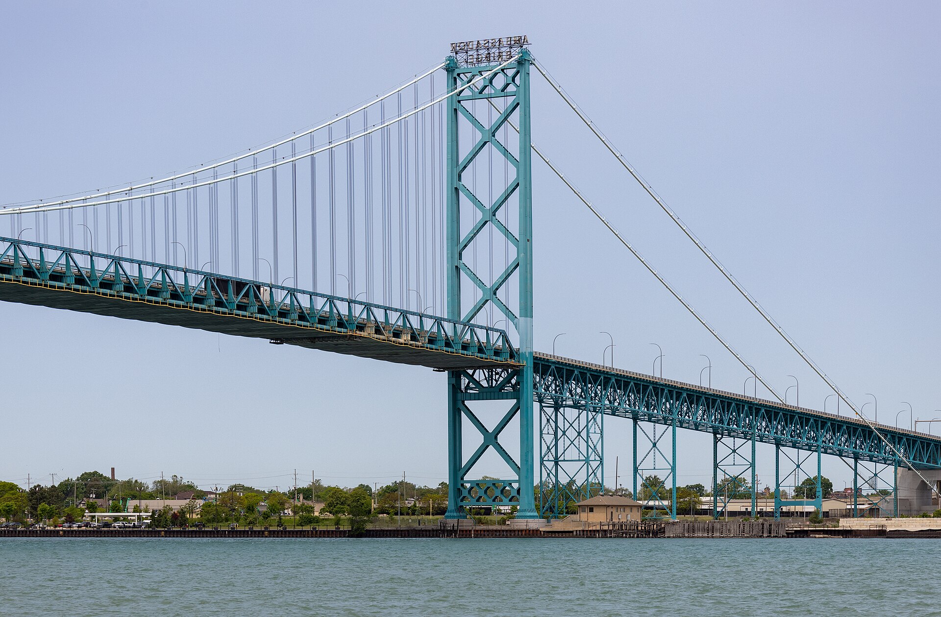 The Ambassador Bridge over the Detroit River, linking Windsor, Ontario with Detroit