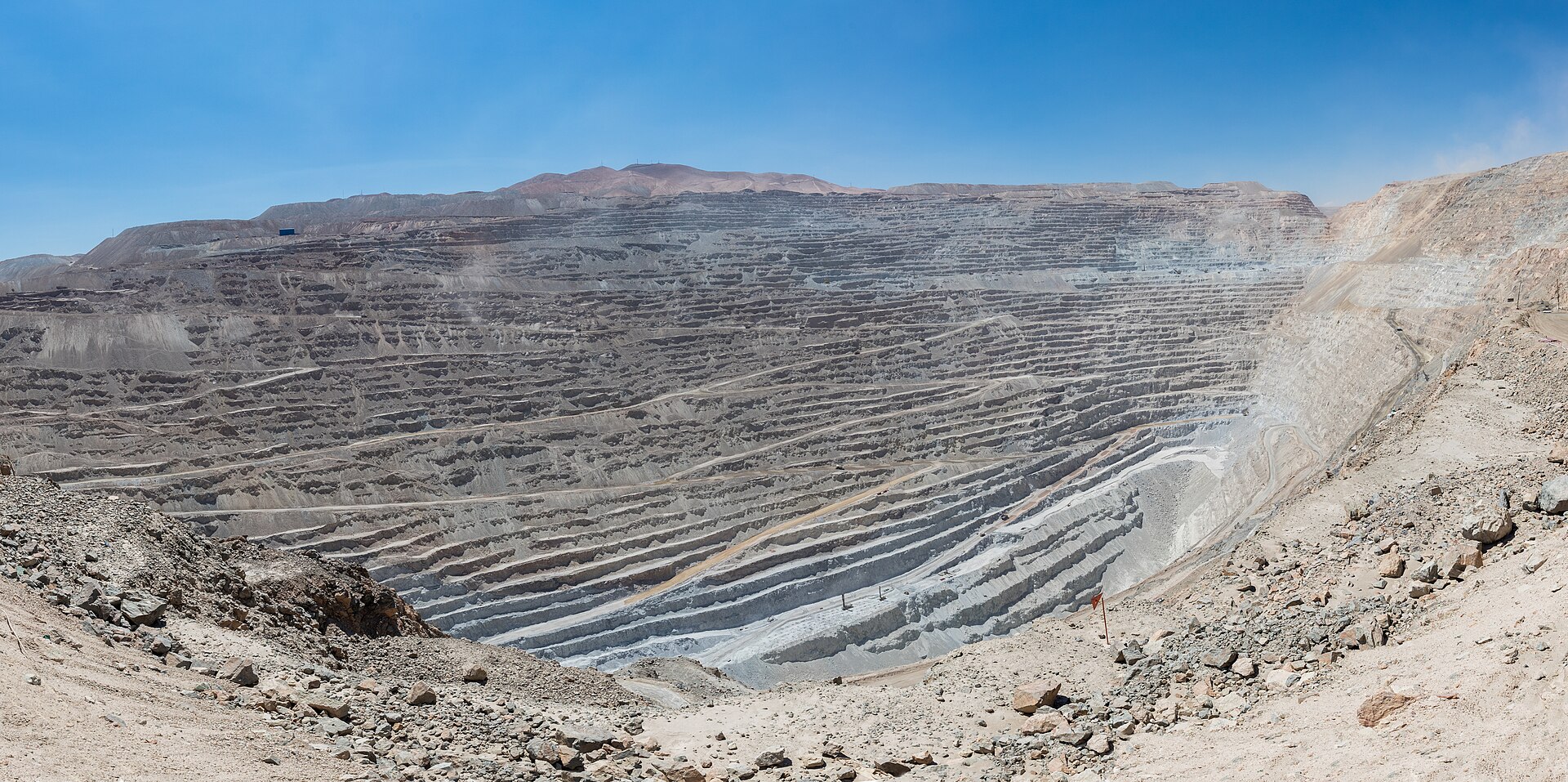 The stepped terraces of the Chuquicamata copper mine in Chile, one of the world's largest open pits